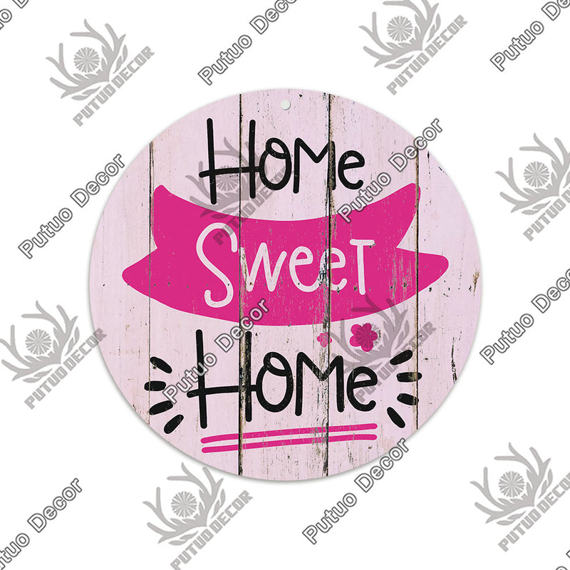 Putuo Decor Sweet Home Round Wooden Signs Home Wall Plaque Family Plaque Wood Gifts for Home Decor Living Room Door Decoration