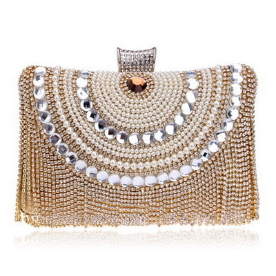 GLOIG Fashion women tassel evening bags diamonds beaded clutch wedding purse shoulder party laides case purse