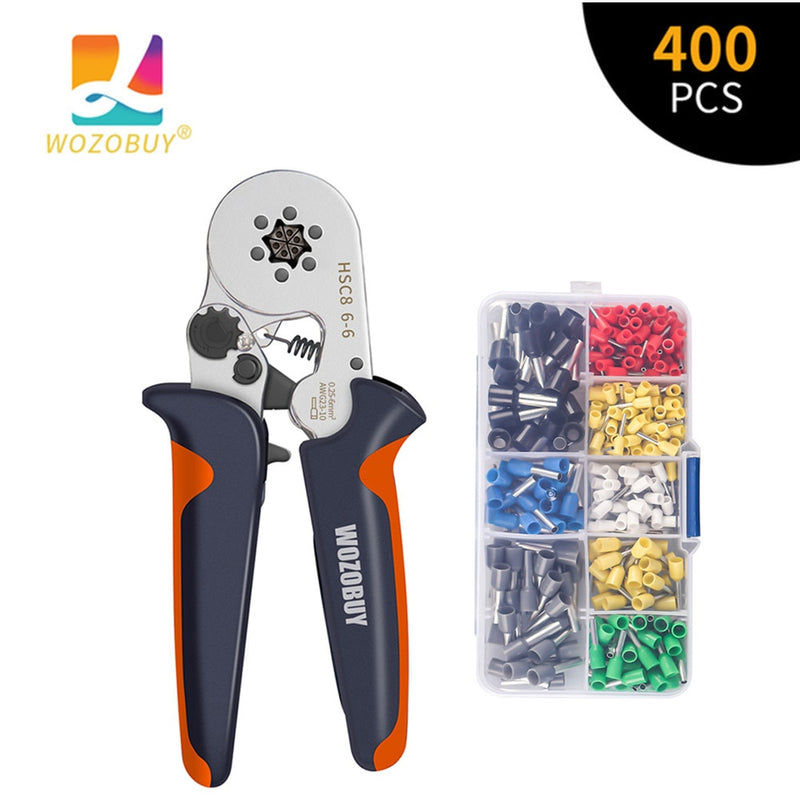 WOZOBUY Ferrule Crimping Tool Kit with Ferrules Insulated Wire Terminals, Ratchet Wire Crimper for Electrical Wire Connectors