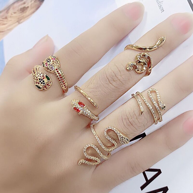 Kinel 2020 New Cubic Zirconia Snake Ring Adjustable Jewelry  fashion Animal Series Rock Style Rings Party Rings for Women