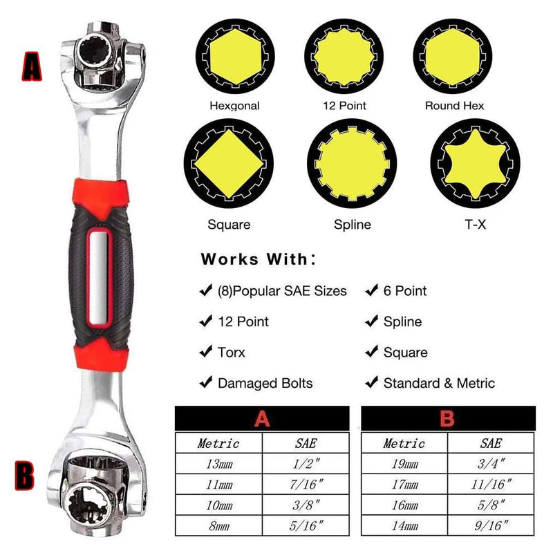 Universal Wrench 48 In 1 Tools Socket Work with Spline Bolts Torx 6-12-Point 360 Degree Spanner Tool for Home Car Repair