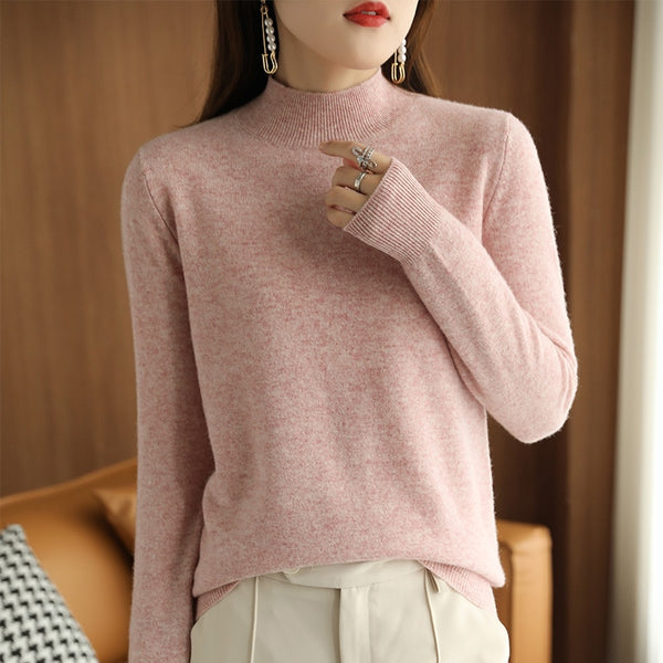 21 Autumn Winter New Half Turtleneck Sweater Women's Large Size Loose Basic Pure Color Wild Knitted Bottoming Shirt Soft Stretch