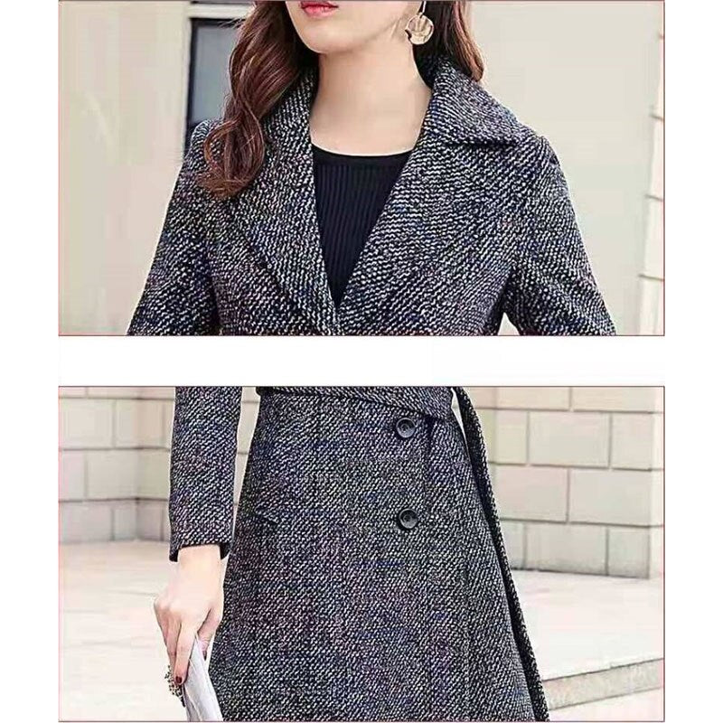 2022 Autumn Winter Jacket Female New Thickened Long Plaid Woolan Windbreaker Coat Woman's Slim Woolen Overcoat