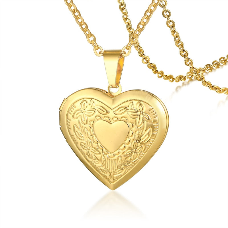 Vnox Light Heart Locket Pendants for Women Men Openable Photo Frame Glossy Stainless Steel Necklaces Family Love Collar