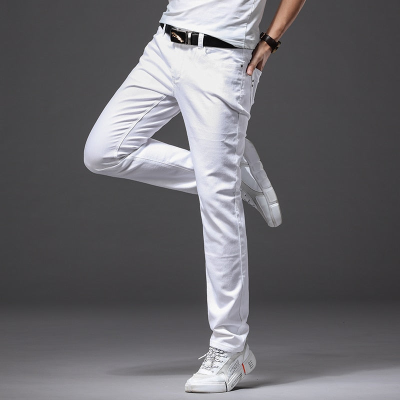 For four seasons comfortable white denim men jeans Fashion Casual Classic Style Slim Trousers Male Brand Advanced Stretch Pants