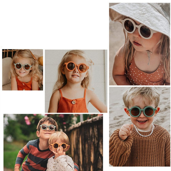 Baby Sunglasses Matte Children Sunglasses Fashion Round Frame Retro Mocha Glasses UV400 Protection Cycling Leisure Sunglasses