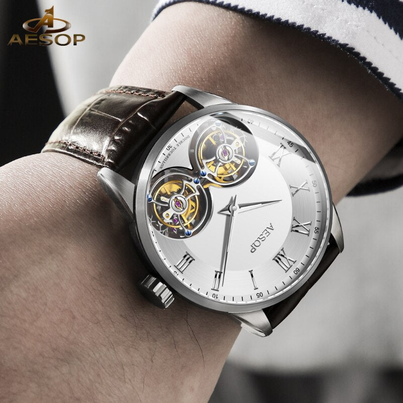 AESOP AAA++ Real Double Tourbillon Movement Men&#39;s Mechanical Watches Original Brand Men&#39;s Watch Luxury Sapphire Waterproof Clock