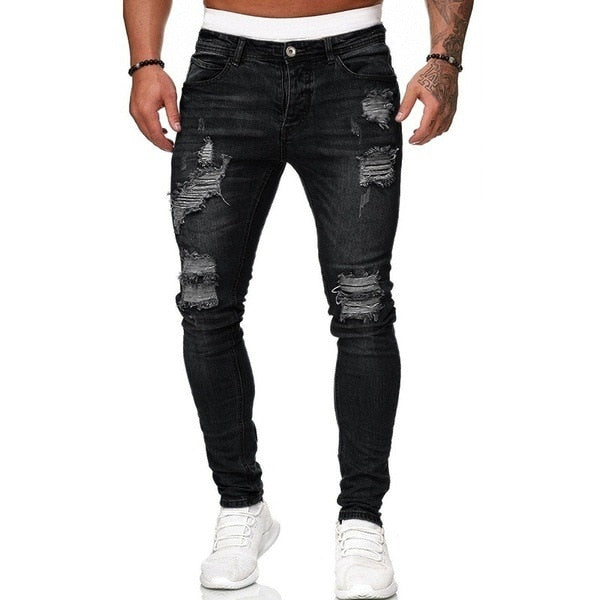 Men High Waist Fashion Jean Spring Summer Boyfriend Motorcycle Street Wear Skinny Casual Denim Pants Jeans Straight Trousers