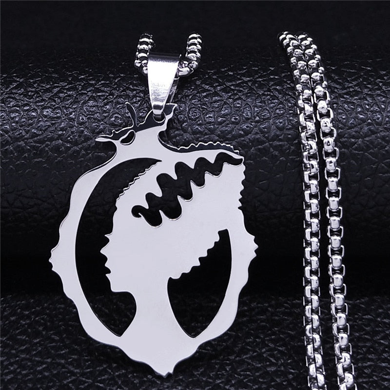 Witch Broom Cat Stainless Steel Necklace Women Witchcraft Silver Color Witches&