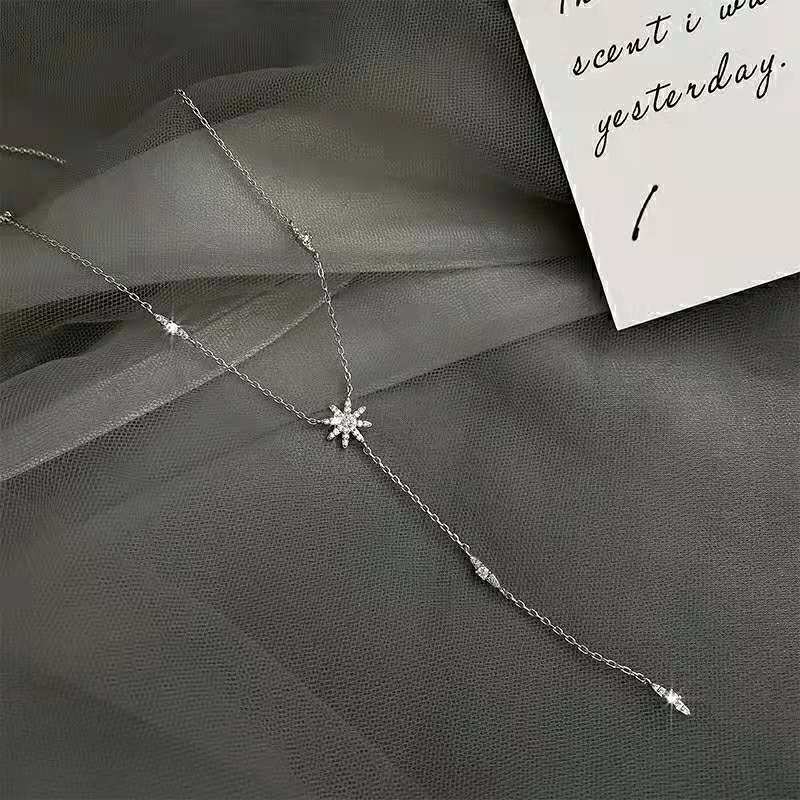 925 Sterling Silver Necklace Shiny Delicate Multiple Stars Long Pendant Clavicle Chain Birthday Party Gifts Women Fashion Jewelr