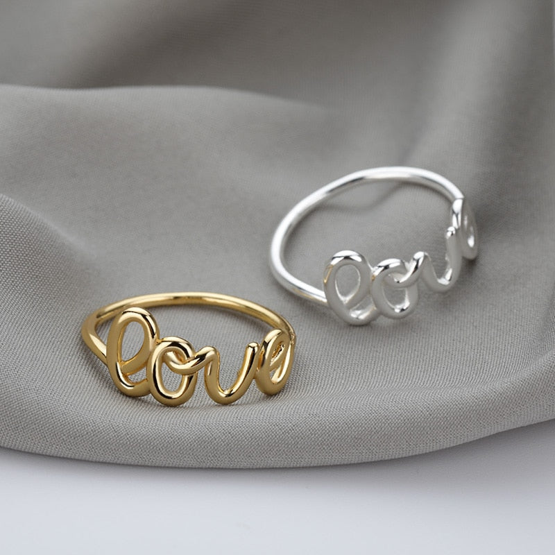 Romantic Letter Love  Ring For Women Geometric Creative Finger Rings Engagemen Wedding Couple Stainless Steel Jewelry Gift