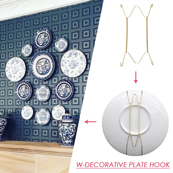 Wall Display Plates Dish Hangers Holder New Design W Type Dish Spring Holder Invisible Hook Home Decor 6/7/8/10/12/14/16 Inch