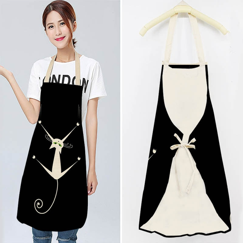 Kitchen Apron Home Cleaning Tools Cotton Linen Waterproof 68x55cm Sleeveless Waist Bib Easy Cleaning Cute Cartoon Cat Printed