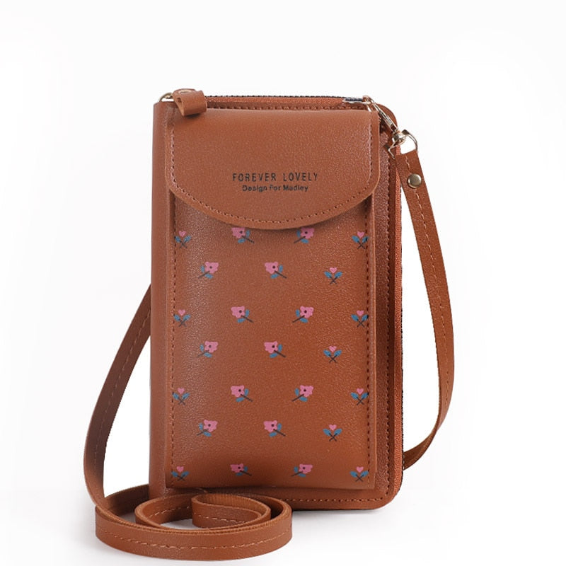 2022 Women Wallet Flower Print Leather Shoulder Straps Shoulder Bag Mobile Phone Big Card Holders Wallet Handbag Pockets Girls