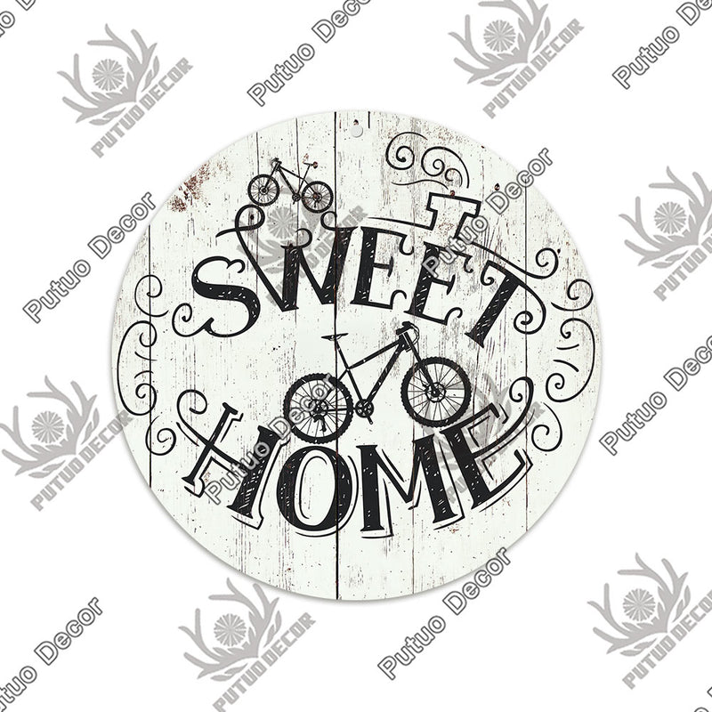 Putuo Decor Sweet Home Round Wooden Signs Home Wall Plaque Family Plaque Wood Gifts for Home Decor Living Room Door Decoration