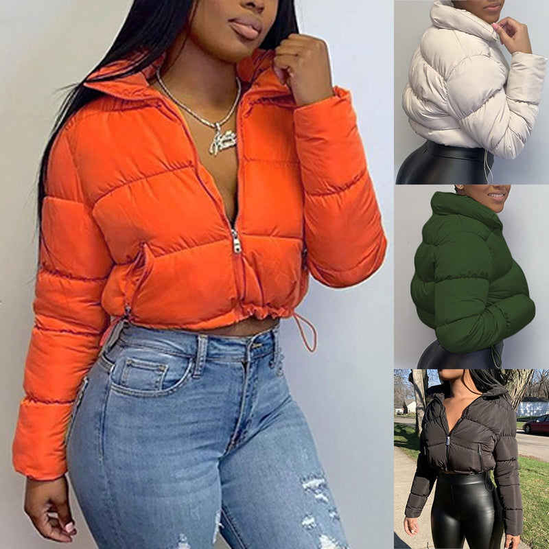 2021 New Fashion Women Short Bread Down Winter Warm Solid Jacket Stand Up Collar Cardigan Down Jacket Outerwear Padded Coat