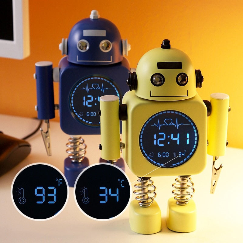 Creative Children Cartoon Robot Alarm Clocks Student Personal Mute Metal Making Table Alarm Clocks Children Christmas Gift