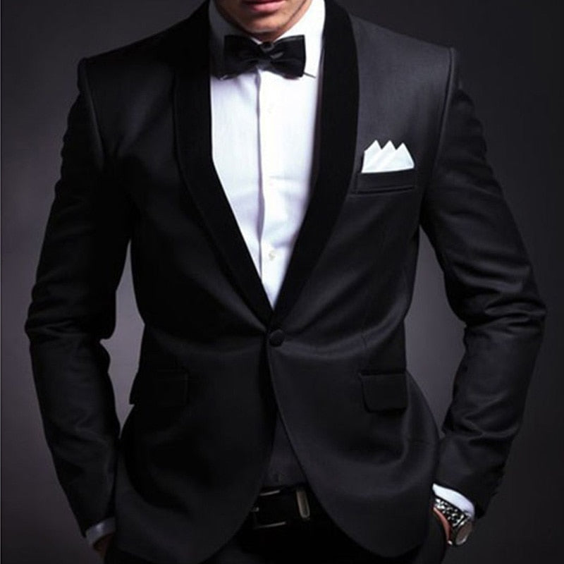 Black Wedding Tuxedo for Groom 2 Piece Slim Fit Men Suits Set Shawl Lapel Custom Prom Business Boyfriend Jacket with Pants 2022