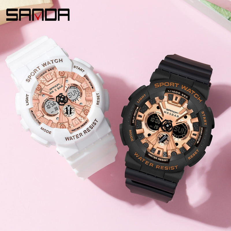 SANDA Women Men Watch Sports Dual Display 50M Waterproof Wrist Watch For Male Female Clock relogio feminino High Quality 2022