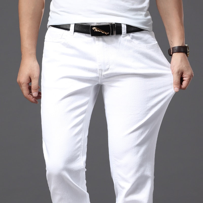 For four seasons comfortable white denim men jeans Fashion Casual Classic Style Slim Trousers Male Brand Advanced Stretch Pants