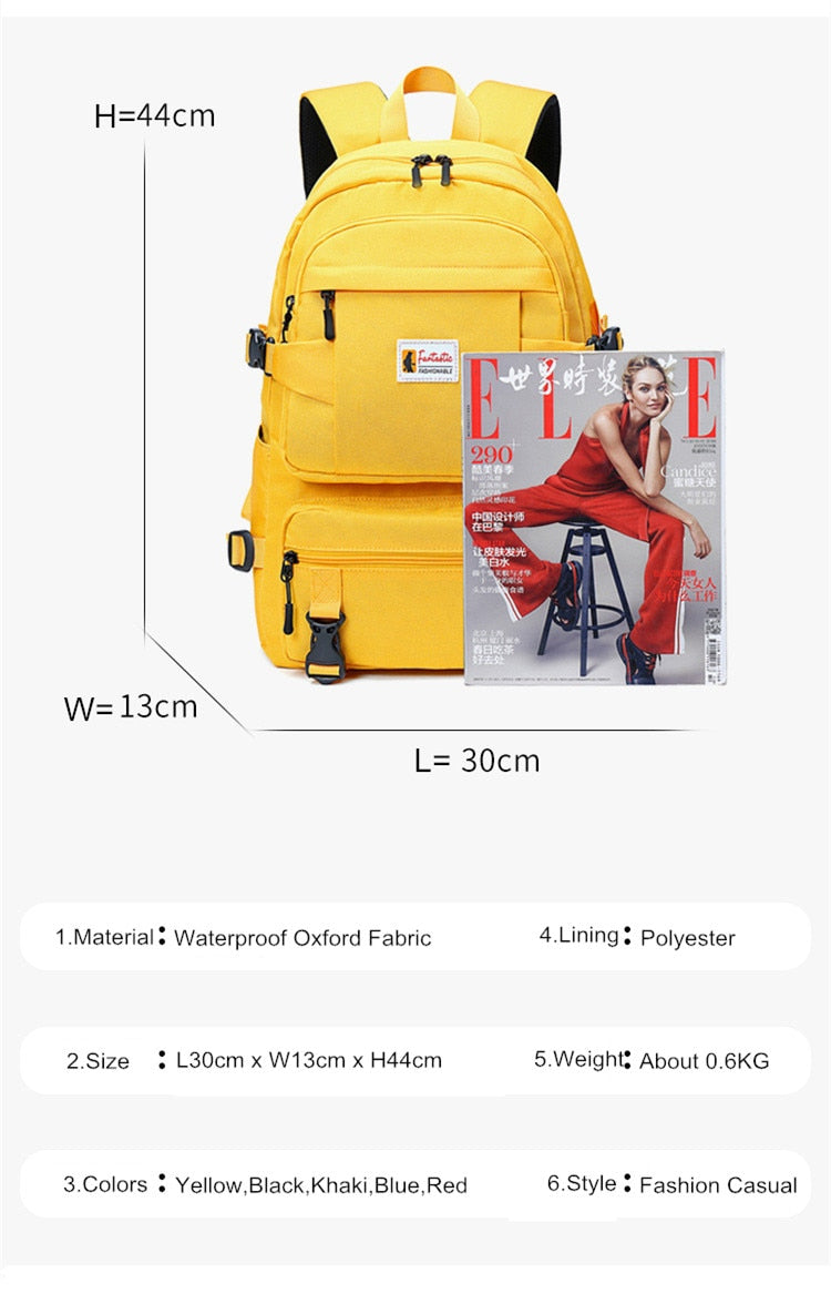 Fengdong fashion yellow backpack children school bags for girls waterproof oxford large school backpack for teenagers schoolbag