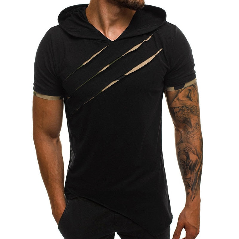 Summer Men's Hooded t-shirt New Casual Slim Short Sleeve t shirt men Plus Size 3XL Solid Men Clothes Streetwear Tee Shirt Homme