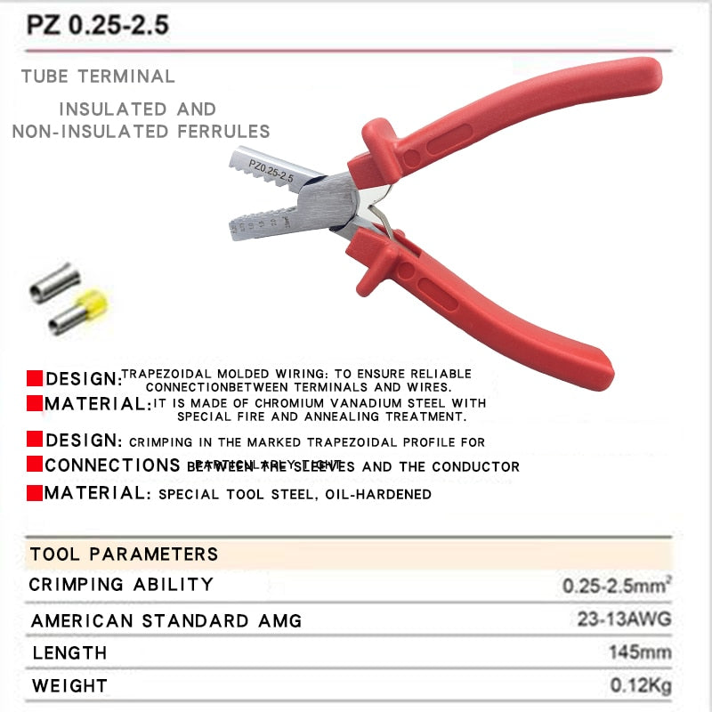 PZ 0.25-2.5 GERMANY STYLE CRIMPING PILER FOR Terminal 0.25-2.5mm2 CRIMPING PLIERS Crimping Tools