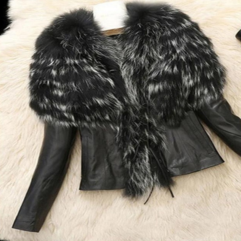 2022 Autumn Winter Women's Faux Fur Coat Jacket Female Slim Fit PU Leather Fur Coats Fluffy Outerwear Jackets