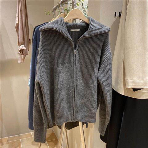 Sweater Cardigan Women Spring New Solid Vintage All-match Elegant Zipper Loose Daily Soft Sweet Simple Casual Knitwear Chic Teen