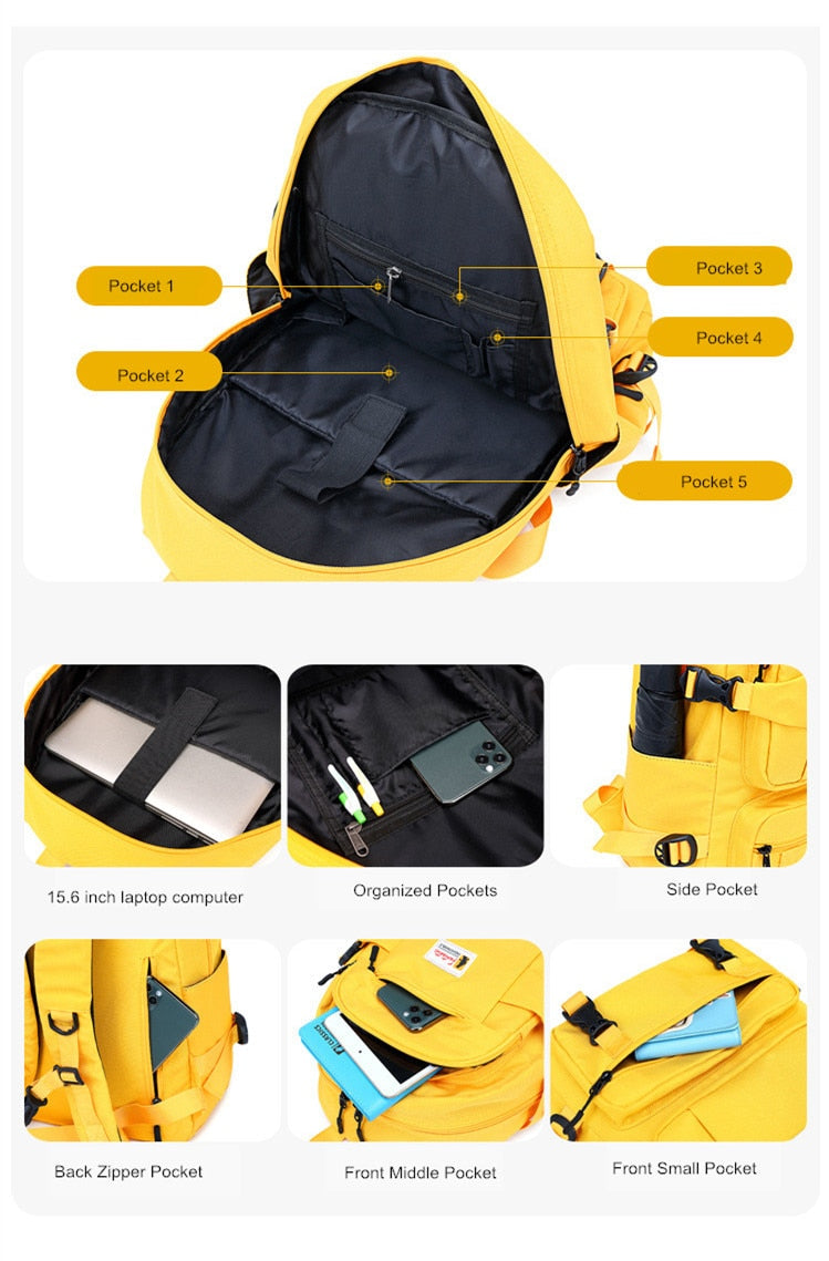 Fengdong fashion yellow backpack children school bags for girls waterproof oxford large school backpack for teenagers schoolbag