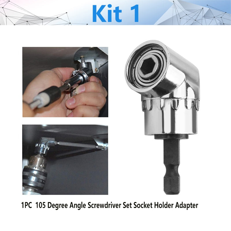 Adjustable 105 Degree Right Angle Driver Screwdriver  Tools Set 1/4 Hex Shank For Power Drill Screwdriver Bits Tools