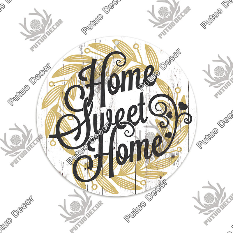 Putuo Decor Sweet Home Round Wooden Signs Home Wall Plaque Family Plaque Wood Gifts for Home Decor Living Room Door Decoration