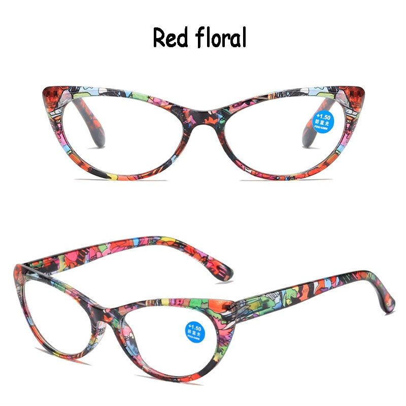 Seemfly Ladies Floral Reading Glasses Fashion Printing Clear Presbyopia Eyeglasses Glassware With Degree +1 +1.5 +2 +2.5 +4