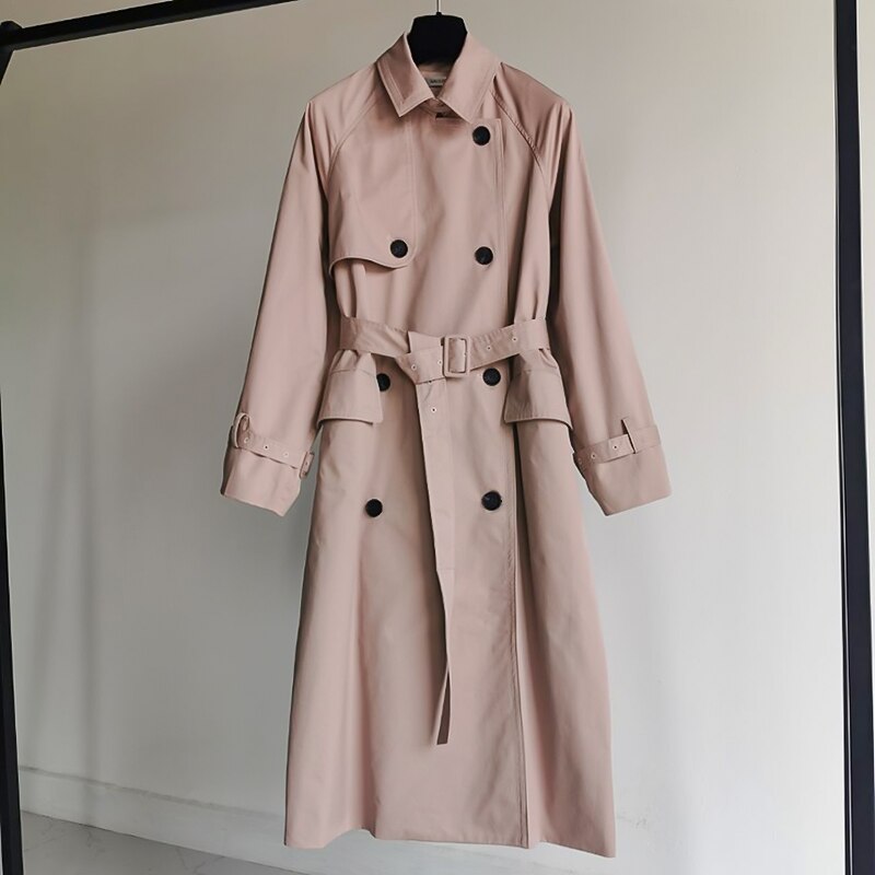 UK Brand new Fashion 2022 Fall /Autumn Casual Double breasted Simple Classic Long Trench coat with belt Chic Female windbreaker