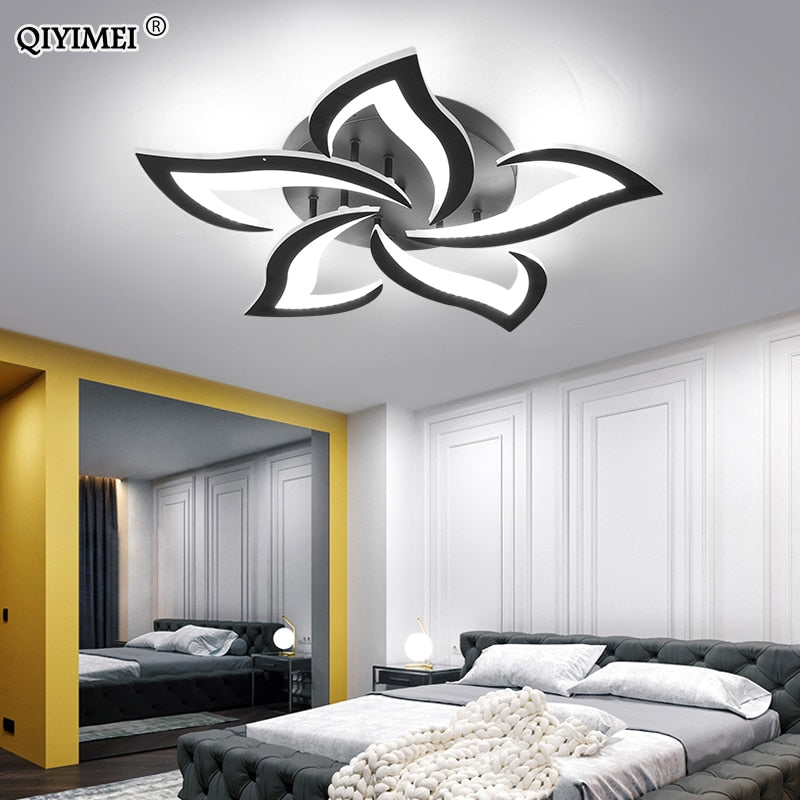 Black/White Modern LED Chandelier Light Dining Indoor Iron Lighting For Bedroom Loft Hall Living Study Room Acrylic Fixture Lamp