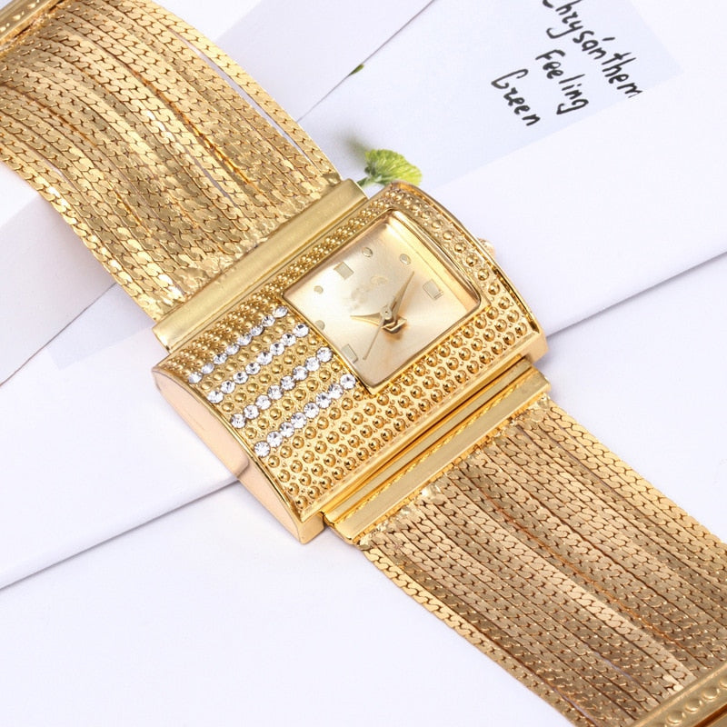 Creativity 2022 Fashion Luxury Ladies Wrist Watches Top Brand Gold Steel Strap Waterproof Women&