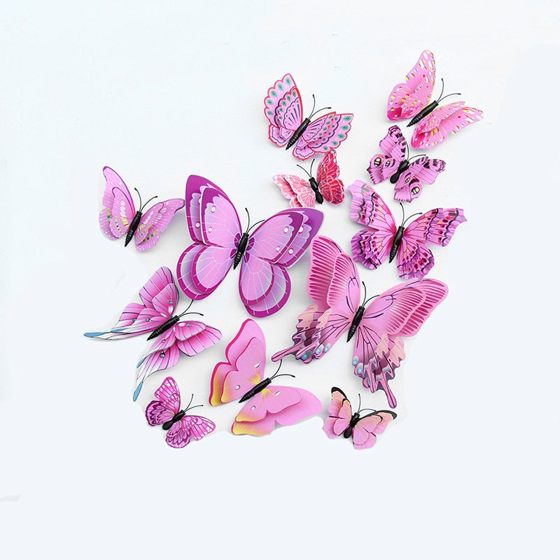 12Pcs DIY Lifelike 3D Multicolor Butterfly Magnet Fridge Magnet Wall Stickers Kids Baby Rooms Kitchen Home Decoration Free Glue