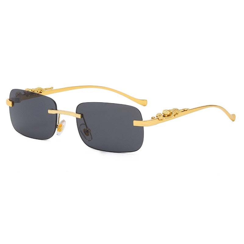 HBK Blue MIRROR Frameless Gold Metal Ladies Sunglasses Men Rimless Brown Sun Glasses For Women Fashion Shades Cutting Eyeglass