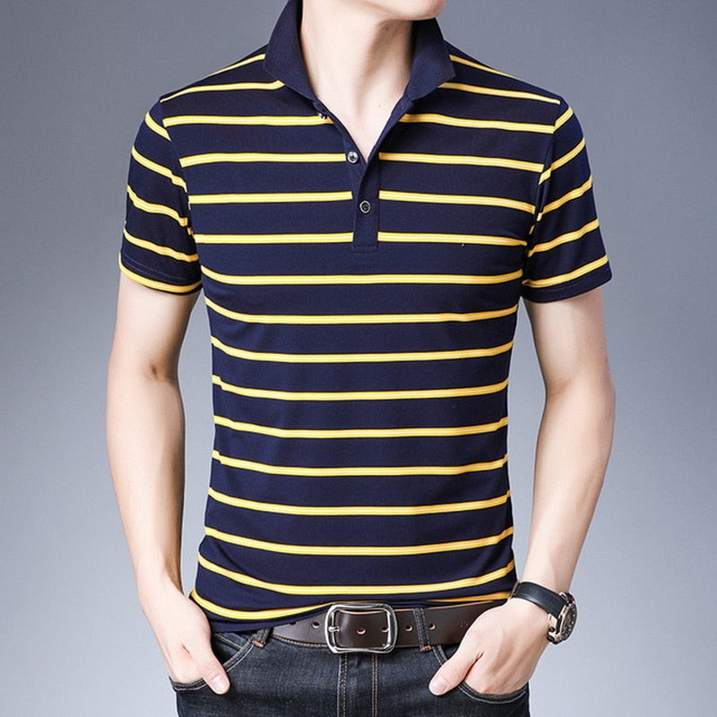 Casual Design Style Brand 95% Cotton Summer Striped POLO SHIRT Short Sleeves Men&