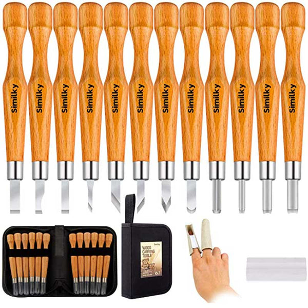 SIMILKY Wood Carving Tools Set SK7 Carbon Steel Crafting Chisel Tools - with Protective Cover Storage Case Small Pumpkin 12-Set
