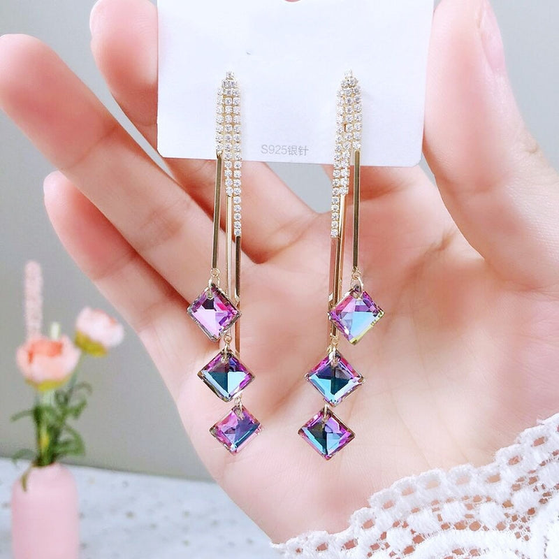 Fashion Elegant Ear Drop Earrings Rhinestone Star Dangle Long Tassels Earring For Women Alloy Earrings Wedding Jewelry