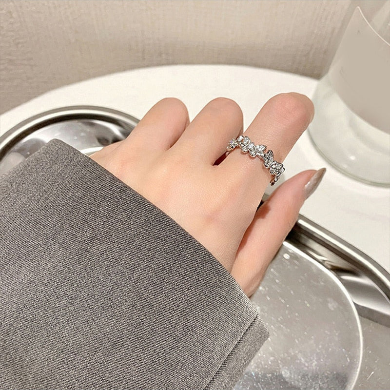 New Fashion Butterfly Rings Shiny Cubic Zirconia Leaves Geometric Adjustable Finger Ring Girls Minimalist Dainty Jewlery Gifts