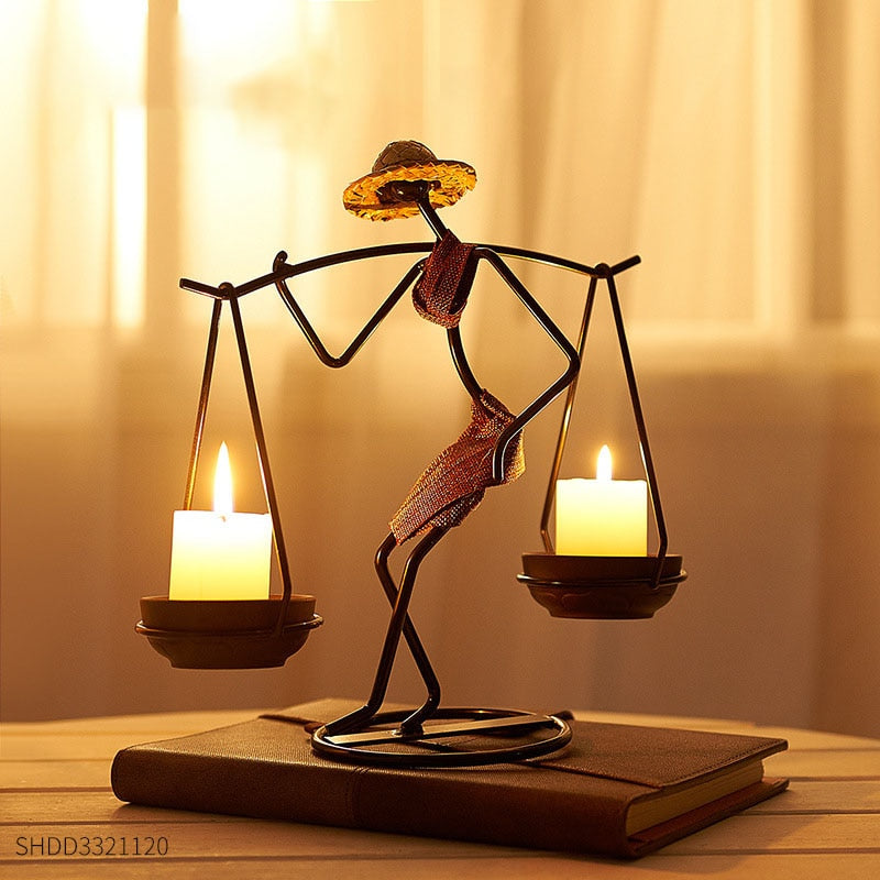 JOYLOVE Nordic Metal Candlestick Abstract Character Sculpture Candle Holder Decor Handmade Figurines Home Decoration Art Gift