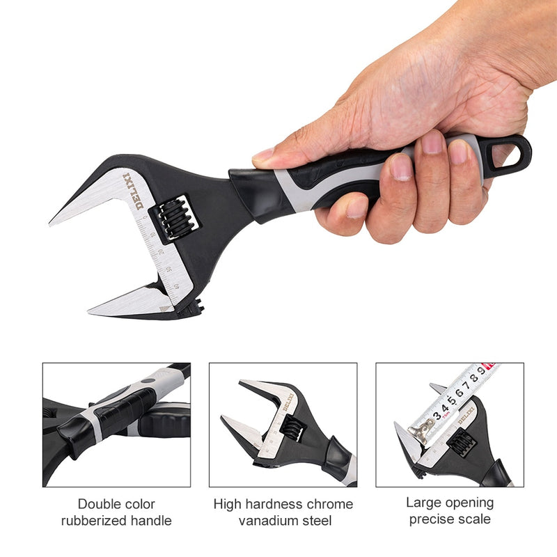 DELIXI Genuine Adjustable Wrench Universal Spanner CR-V Steel Mechanical Workshop Hand Repair Tools Car Bicycle Wrench