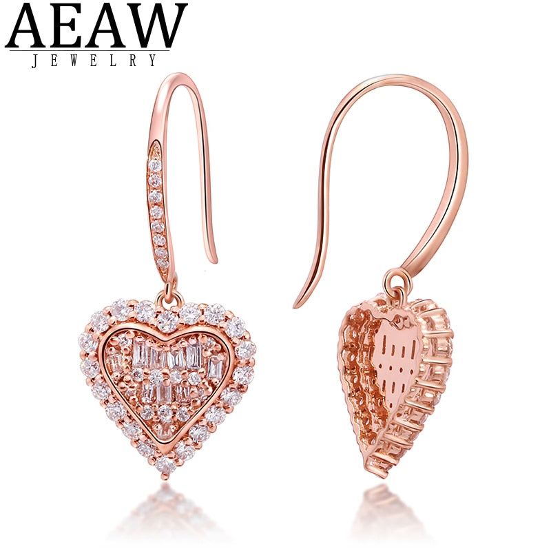 AEAW Luxury 1.0ctw GF Color Drop Earrings Natural Real Diamond Wedding 18k White Gold For Women