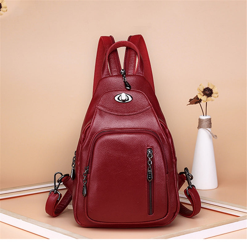 Famous Brand Women Leather Backpack Luxury Designer Female Shoulder Bag High Quality Simple Travel Bag Ladies Fashion Chest Bags