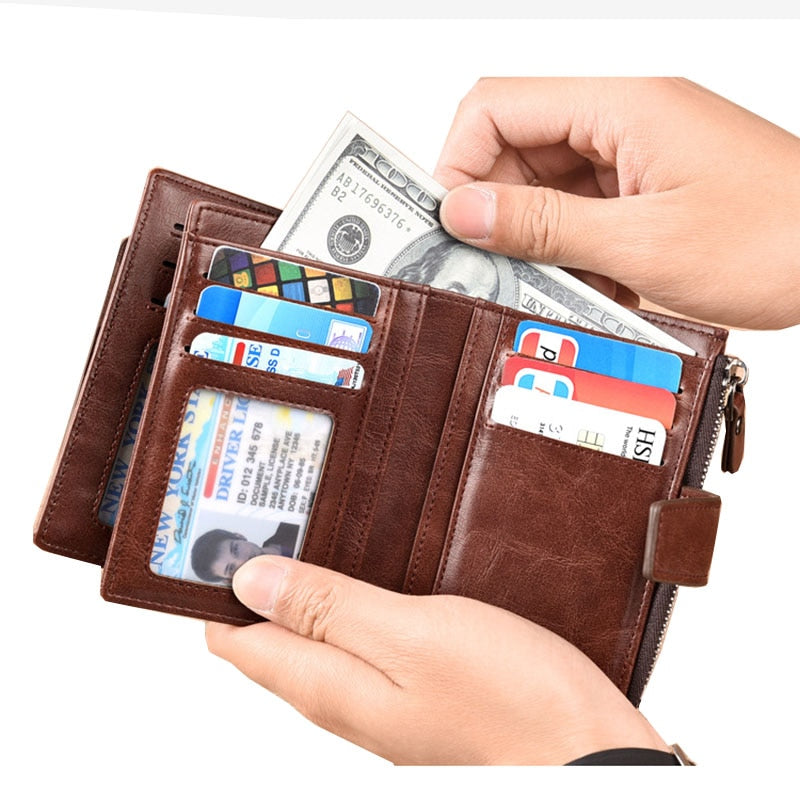 PU Leather Wallet For Men Vertical Short Zipper Coin Purse Business credit card ID Holder cover money bag Wallets RFID