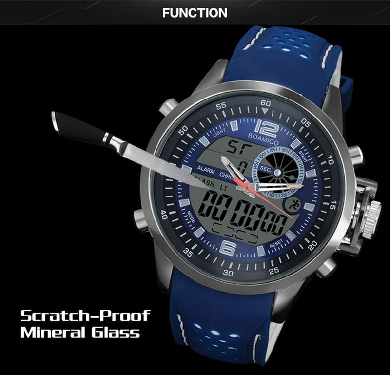 BOAMIGO Luminous LED Digital Watch Military Chronograph Quartz Waterproof Analog Men Sport Watch Rubber Strap Alarm Watches 2021