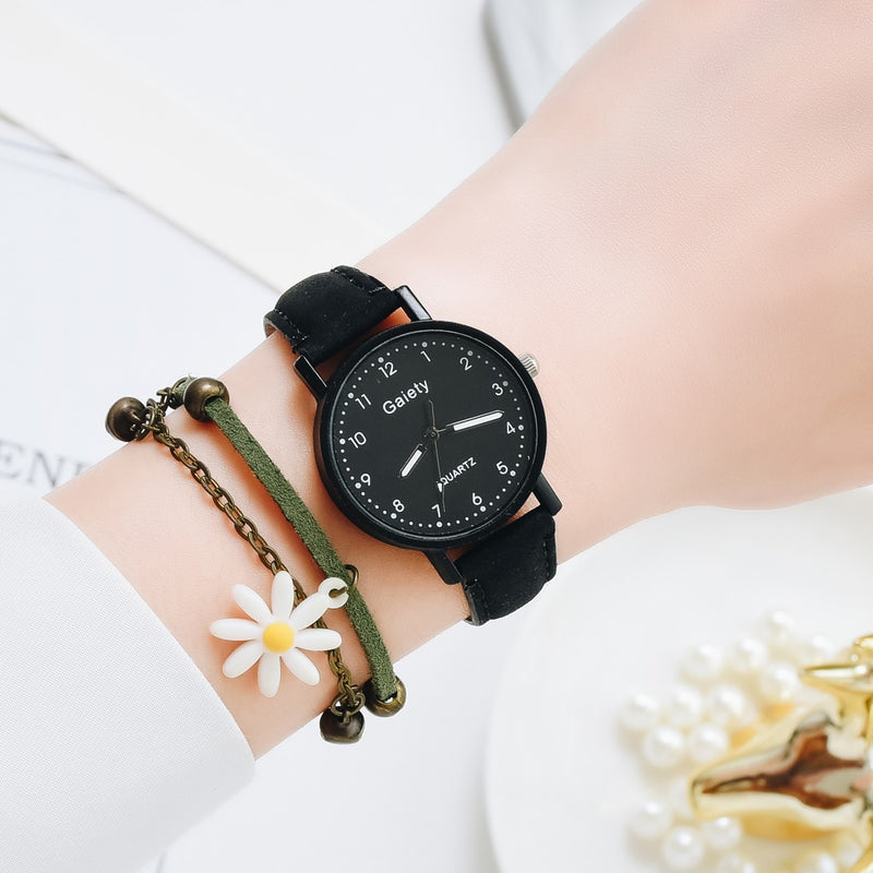 Gaiety Brand Elegant Women Leather Strap Watch Casual Ladies Quartz Wristwatch Female Bracelet With Watch Set Clocks Reloj Mujer