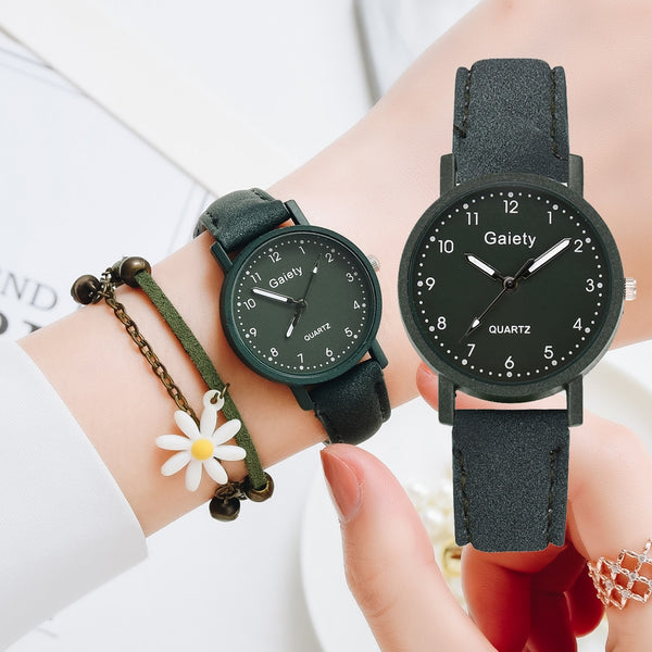 Gaiety Brand Elegant Women Leather Strap Watch Casual Ladies Quartz Wristwatch Female Bracelet With Watch Set Clocks Reloj Mujer